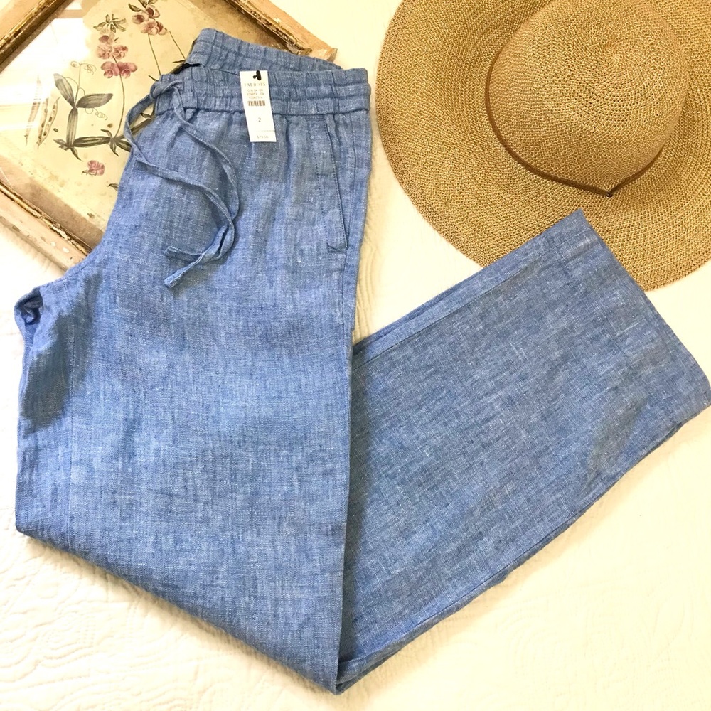 NWT Talbots Linen Chambray Tie Waist Pants